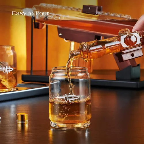 Miniatura 4 de Kollea Regalos para Hombres Papá, Juegos de Decantadores de Whisky, Juego de Decantador de Pistola con 4 Vasos de Bala y Telescopio de Mira, Regalo
