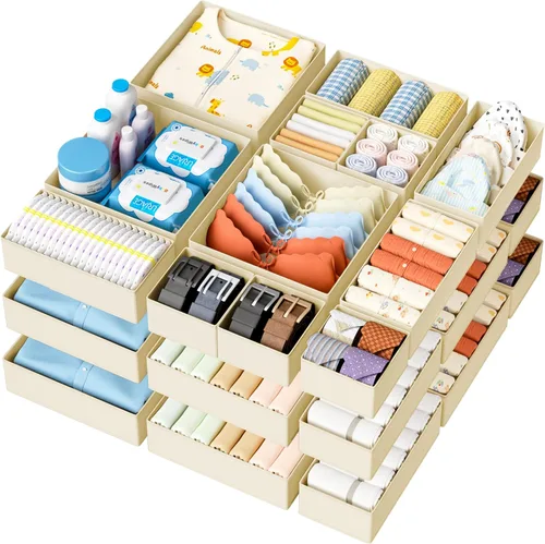 Miniatura 13 de DIMJ Organizador de cajones de ropa – Paquete de 20 contenedores organizadores de cajones de armario para almacenamiento de ropa de bebé, Rosa