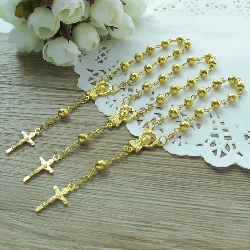 Miniatura 2 de 24 piezas Mini Rosario Favores Primera Comunión/Chapado en Oro Acento Color Bautizo - Recuerdos para Bautizo - Bautizo - Decenarios