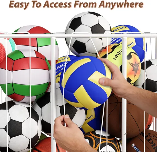 Miniatura 2 de YKDIRECT Organizador de bolas rodantes de 250L con ruedas de bloqueo, cesta de almacenamiento grande para baloncesto, fútbol, fútbol, voleibol