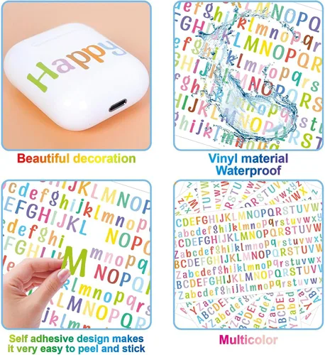 Miniatura 6 de 10 hojas de calcomanías de letras pequeñas, calcomanías autoadhesivas del alfabeto de 1/2 pulgada, lindas calcomanías de letras de vinilo