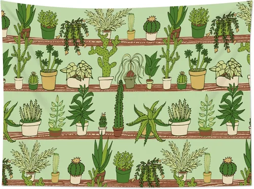 Miniatura 13 de HVEST Tapiz de cactus con diseño de plantas suculentas del desierto tropical en estante de madera, tapiz para colgar en la pared, acuarela botánica
