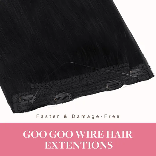 Miniatura 2 de GOO GOO - Extensiones de cabello humano real, de 18 pulgadas y 3.35 onzas, color negro intenso, extensiones invisibles de cabello Remy largo