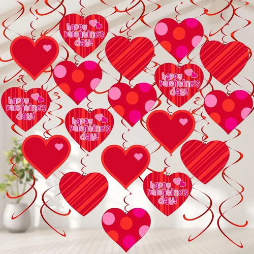 Miniatura 3 de KatchOn, Decoraciones de corazones colgantes de San Valentín, paquete de 31, pancarta de feliz día de San Valentín, Cupido, carta de amor