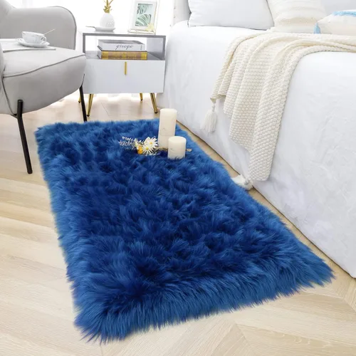 Miniatura 10 de Noahas Alfombra de piel sintética, alfombras esponjosas de lujo para dormitorio, alfombras lavables de 2 x 3 pies, alfombra de piel de oveja