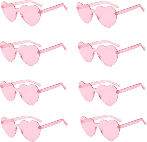 8 pares de gafas de sol de San Valentín sin montura con forma de corazón y color caramelo, sin marco, de una pieza, para mujeres, recuerdo de