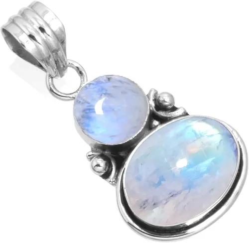 JEWELOPORIUM Colgante de plata de ley 925 hecho a mano para mujer, ovalado, redondo, 2 piedras preciosas para regalo (99509_P)