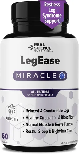 Real Science LegEase Miracle - Suplemento completamente natural para el alivio del síndrome de piernas inquietas y calambres en las piernas con