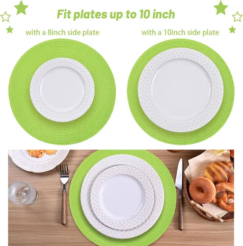 Miniatura 68 de Feuille Juego de 4 manteles individuales redondos trenzados para mesa de comedor, tejidos, lavables, antideslizantes, 13.5 pulgadas