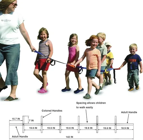 Miniatura 5 de Lainrrew Cuerda para caminar con 12 asas de colores, cuerda de seguridad para exteriores para niños preescolares y jardín de infantes (azul)