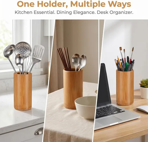 Miniatura 5 de Cabilock Utensilios de cocina Contenedor Cuchara Tenedor Soporte de palillos de bambú Soporte de palillos Organizador de palillos Barril