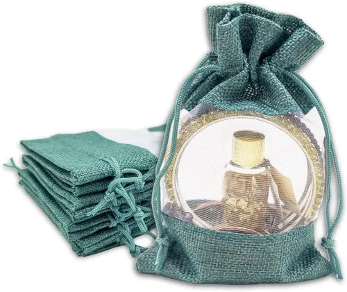Miniatura 34 de Paquete de 12 bolsas de regalo medianas de lino, arpillera y organza con cordones (5 x 7 pulgadas, blanco) - Bolsa de malla para recuerdos