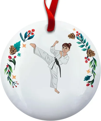 Miniatura 2 de Adorno personalizado de árbol de Navidad de chica morena de karate, adorno de judo