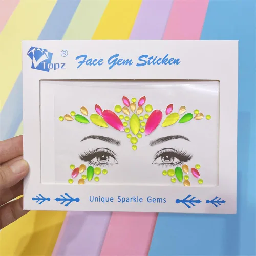 Miniatura 8 de Topz Pegatina de gemas faciales de neón para la cara, maquillaje de Halloween, tatuajes faciales de arco iris, gemas de cristal para ojos