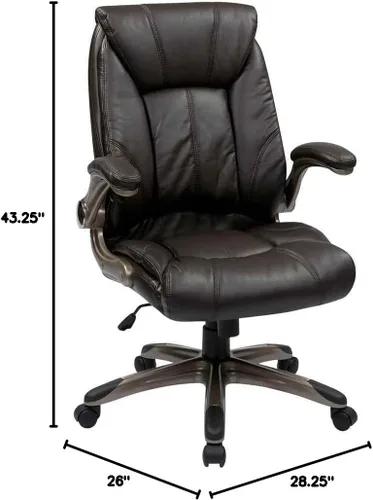 Miniatura 3 de Office Star Serie FL - Silla de oficina de cuero sintético con respaldo medio y brazos abatibles acolchados, color espresso con base de cacao