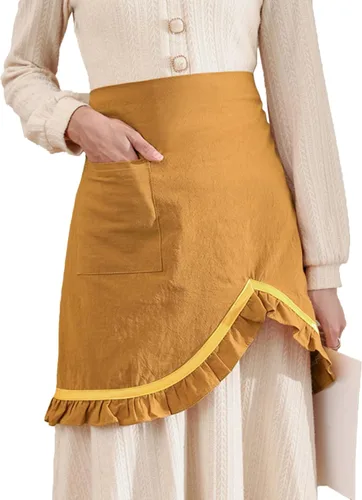 Miniatura 8 de Delantal retro para mujer, con volantes, estilo vintage, con bolsillo, para chef, cafetería, camarero, cocina, cocina