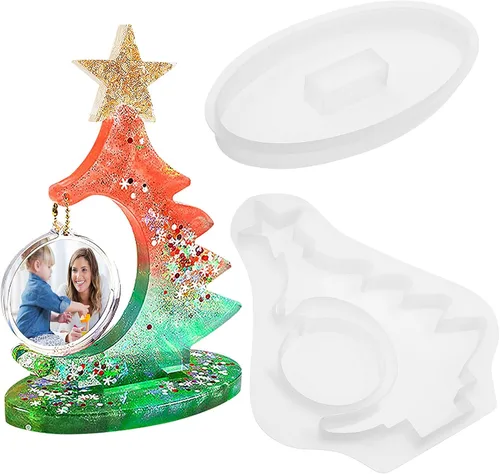 IMIKEYA Moldes de resina para marco de fotos: molde de marco de imagen de árbol de Navidad 3D, marco de fotos de bricolaje, molde de silicona de