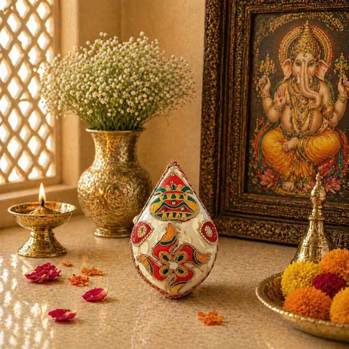Miniatura 6 de LOVENSPIRE Shriphal Mangal Kalash Coco decorado para boda Shagun Decorativo Nariyal Mangal Nariyal Kalash Set Boda Pooja Nariyal Decorado Nariyal