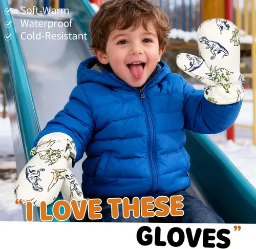 Miniatura 28 de Manoplas con forro polar para bebés, niños y niñas, guantes de invierno para niños pequeños, paquete de 2 pares