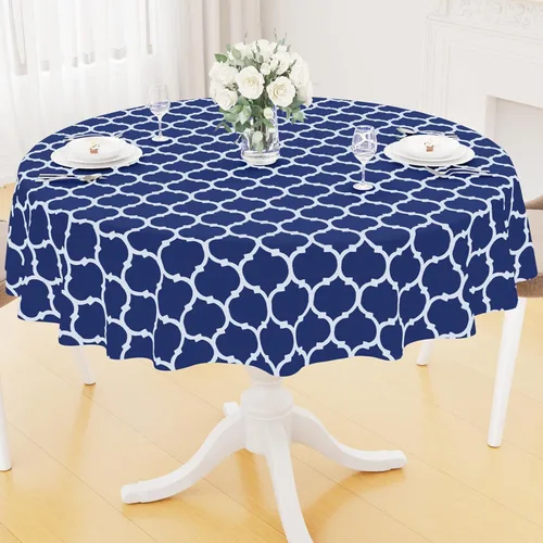 Miniatura 55 de Smiry Mantel redondo de plástico para mesa, mantel de vinilo impermeable con parte trasera de franela para mesas redondas, lavable y a prueba