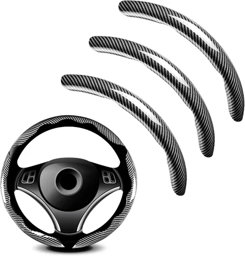 Miniatura 8 de 3 piezas de funda universal para volante de fibra de carbono - Diseño antideslizante y segmentado, protector de volante universal duradero al 99%