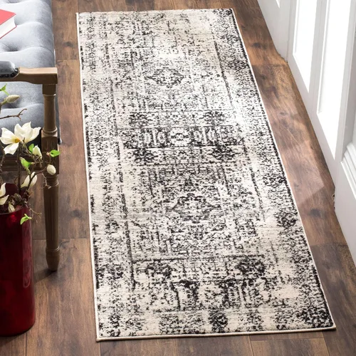 Miniatura 5 de SAFAVIEH Evoke Collection EVK260T Medallón oriental envejecido de 2'2" x 4', color marfil y negro, no desprende pelusa, alfombra de acento para sala
