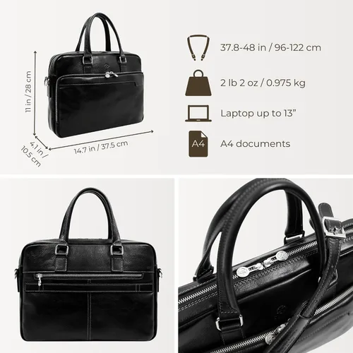 Miniatura 4 de Time Resistance Maletín de cuero - Bolso italiano hecho a mano de cuero para portátil - Maletín para hombre y mujer - Bolsa para computadora