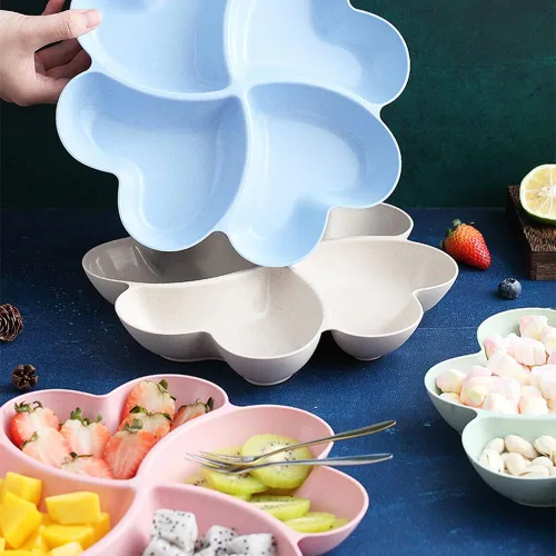 Miniatura 2 de Bandeja dividida para servir, plato seccionado de aperitivo, plato para servir postres, platos de plástico reutilizables, bandeja redonda para Beige