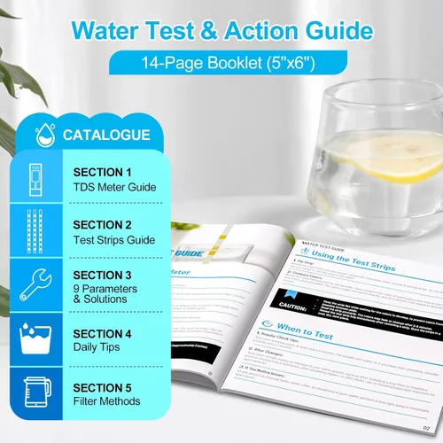 Miniatura 5 de Kit de prueba de agua: medidor TDS, 20 tiras de prueba (8 en 1), guía de acción del usuario y 2 hojas de registro. Probador digital de agua