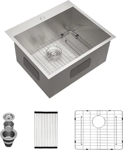 Mocoloo - Fregadero de lavandería de 25 pulgadas con caída - Fregadero de cocina de 25 x 22 x 12 pulgadas, fregadero de cocina de acero inoxidable