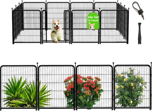 Getlay Corralito para perros de 24 pulgadas de alto, 16 paneles de valla para perros al aire libre para patio. Corralito de metal resistente para