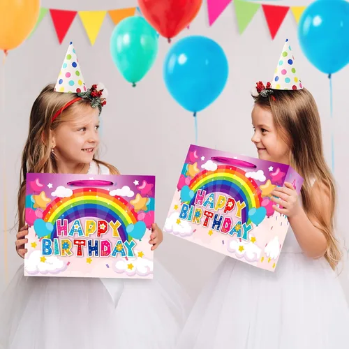 Miniatura 6 de Bolsa de regalo de cumpleaños grande para niñas y niños, bolsa de regalo de cumpleaños con tarjeta de felicitación y papel de seda, bolsa de papel
