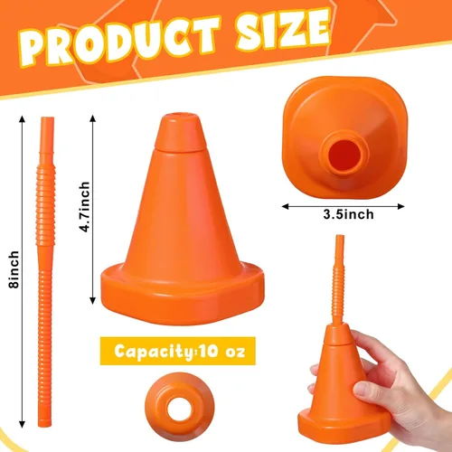 Miniatura 2 de Gerrii Juego de 12 tazas de cono de construcción con pajitas a granel – Conos de tráfico reutilizables de 10 onzas para tráfico de carreras, Naranja
