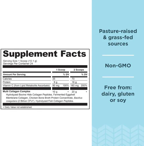 Miniatura 2 de Ancient Nutrition Proteína en polvo multicolágeno sin sabor, 24 porciones + proteína de colágeno múltiple en polvo, vainilla, 24 porciones