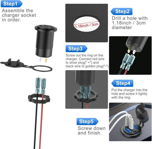 Miniatura 6 de Cargador de coche con salida USB de 78 W, 4 puertos y 12 V, súper rápido Dual PD3.0 y QC3.0 puerto USB múltiple para automóvil, reemplazo