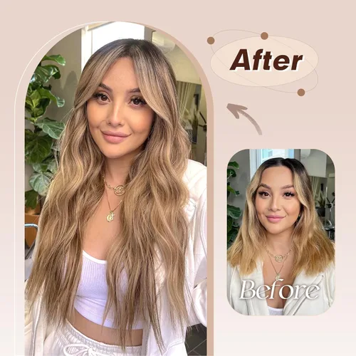 Miniatura 6 de FESHFEN Extensiones de cabello con clip - 4 piezas Extensiones de cabello sintético ondulado largo y grueso con clip para cabeza completa