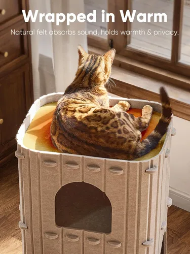 Miniatura 5 de FUKUMARU Casa para Gatos de Interior, Cama de Gato de 2 Plantas Grande Cueva de Felpa, Túnel Acogedor Cubierto para Gatos, Refugio para Múltiples