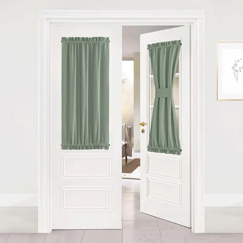 Miniatura 105 de NICETOWN Cortinas opacas unicolor con aislamiento térmico para puerta francesa, granja, oscurecimiento de habitación, puertas y ventanas de Marrón