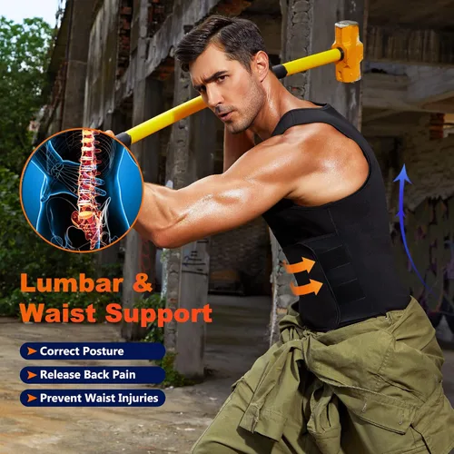 Miniatura 3 de Wonderience Traje de sauna de neopreno para hombre, chaleco de entrenamiento de cintura, con cremallera, moldeador de cuerpo con camiseta sin mangas