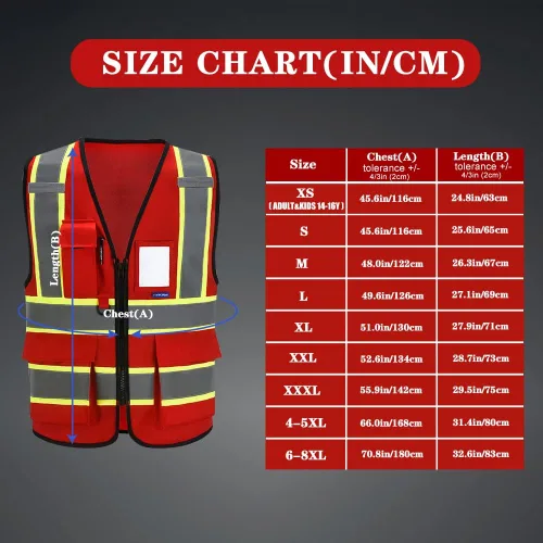 Miniatura 5 de AYKRM 11 color alta visibilidad reflectante chaleco de seguridad para mujeres hombres bolsillo cremallera ANSI/ISEA estándar Rojo