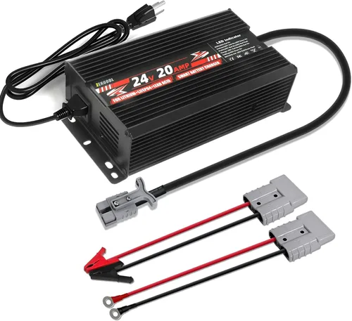 Cargador de batería de 24 V, cargador de carretilla elevadora de 20 A para batería LiFePO4/litio/plomo-ácido, cargador inteligente AC-DC con