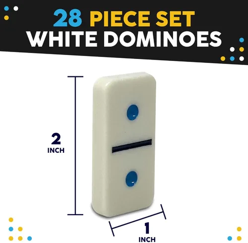 Miniatura 6 de Toysery Juego de dominó doble de 6 con puntos de colores. Juego de 28 piezas de dominó blancos para niños con estuche de estaño. Juego educativo