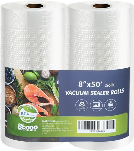 Bolsas selladoras al vacío, rollos de 8 pulgadas x 50 pies, paquete de 2 unidades para ahorrar almacenamiento de alimentos, rollos de bolsas sin BPA
