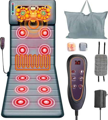 Miniatura 10 de KOCASO Alfombrilla de masaje eléctrica de cuerpo completo con almohadilla de masaje por vibración de calor, cojín de masaje de espalda, almohadilla