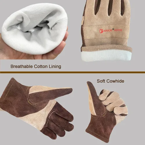 Miniatura 7 de Guantes de trabajo de cuero para hombres y mujeres – Resistente jardinería, patio, soldadura, construcción, agricultura, al aire libre, barbacoa