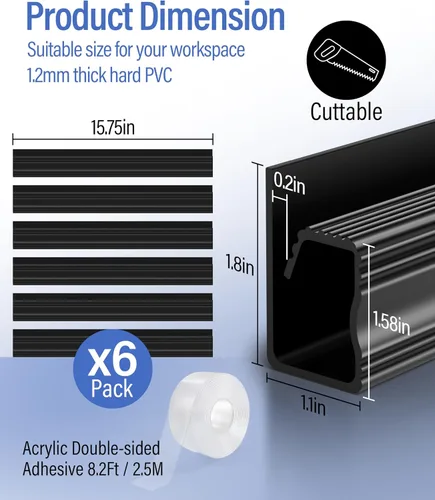 Miniatura 7 de Paquete de 6 unidades de organizador de cables debajo del escritorio, canal J con cinta de doble cara, bandeja organizadora de cables