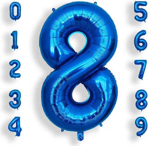 Miniatura 15 de AULE Globos grandes de 40 pulgadas con números 0 azules, globos grandes de números de aluminio, decoraciones de fiesta de cumpleaños de helio