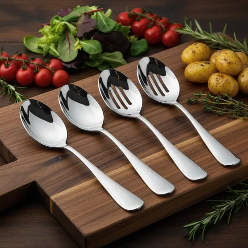 Miniatura 7 de VIVANI Juego de 4 cucharas para servir, incluye 2 cucharas de servir y 2 cucharas ranuradas, cubiertos grandes para bufé, catering y fiesta, 8.5