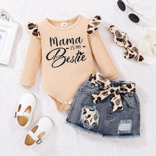 Miniatura 2 de Ropa de bebé niña recién nacida manga larga con volantes mameluco falda corta pantalones pantalones Leporad diadema trajes para bebés