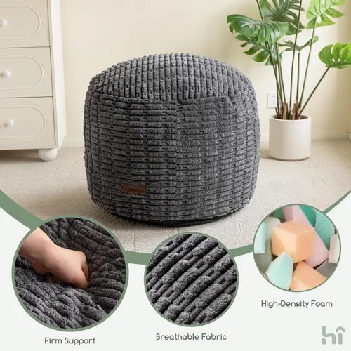 Miniatura 6 de HIGOGOGO Puf otomano relleno redondo moderno relleno de espuma pufs para sala de estar, silla, decorativo, 20 x 15 pulgadas, taburete bohemio Gris